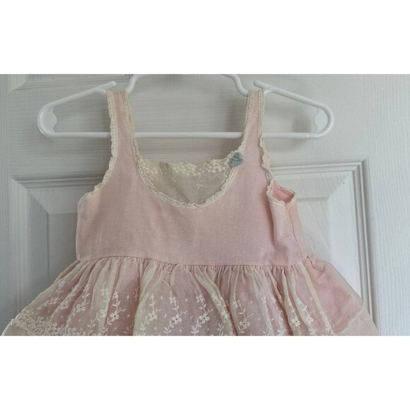 Vtg Pink Baby Dress Skamperette Toodler 1 1950's White Lace Edging Floral Lace - Picture 4 of 7